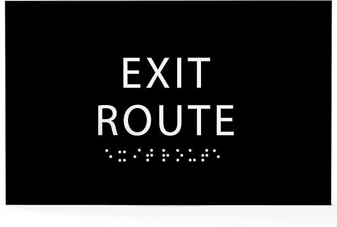 6" X4" Exit Route Sign- Tactile Graphics Grade 2 Braille Text | Modern Utility Wall Mount ADA Compliant Plastic Signs For Schools, Offices, Businesses, Apartments & Restaurants