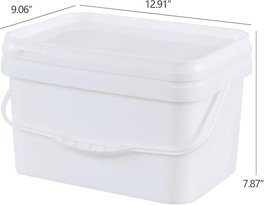 4 Packs Plastic Bucket with Airtight Lid, 3 Gallon Food Storage Bucket, White