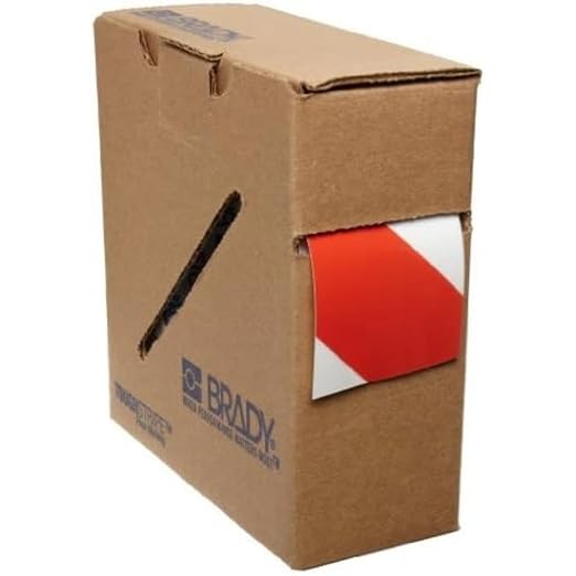Brady - 104318 ToughStripe Nonabrasive Diagonal Stripes Floor Marking Tape, 100' Length, 2" Width, Red on White (Pack of 1 Roll)