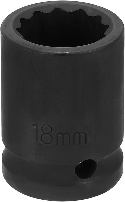 HARFINGTON 12-Point Impact Socket 1/2 Inch Drive 18mm Metric Cr-V Shallow Impact Socket Nut Driver Wrench for Auto Repair