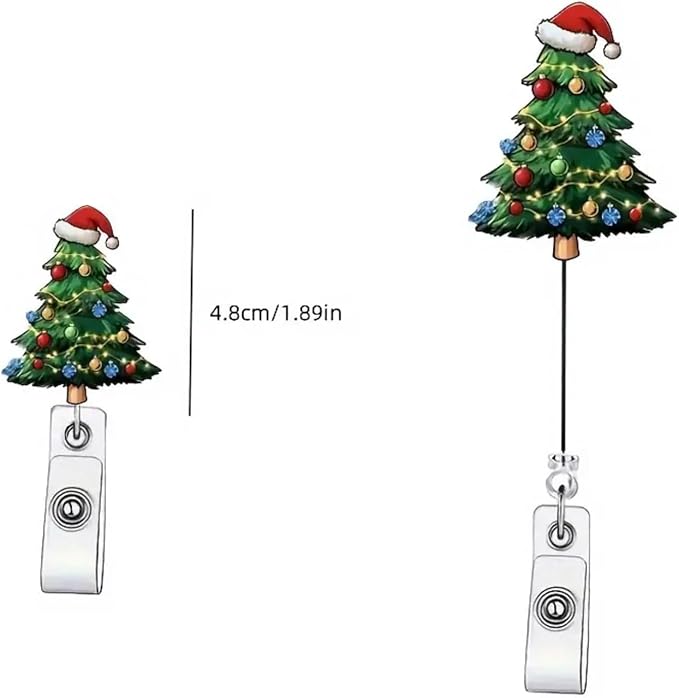 Christmas Tree Badge Holder Christmas Badge Reel Xmas Tree Badge Reels with Light String Hat Design Retractable ID Name Badge Alligator Clip for Nurse Student Teacher Office Decoration Party Favors