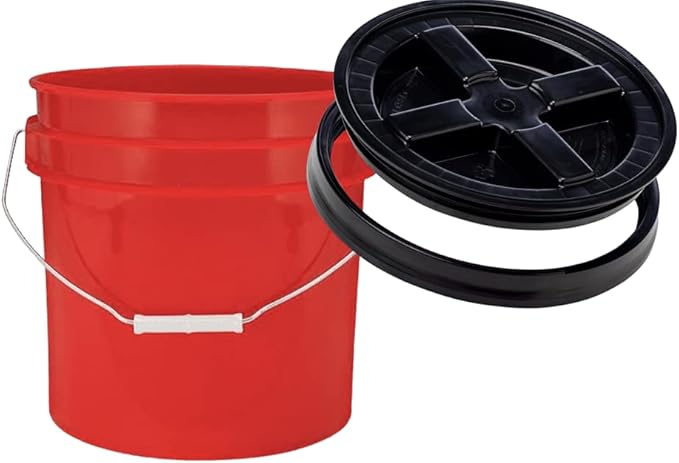 House Naturals 3.5 Gallon Food Grade RED Bucket Pail with Black Air-Tight Screw On Lid (Pack of 3) BPA Free containers -Made in USA