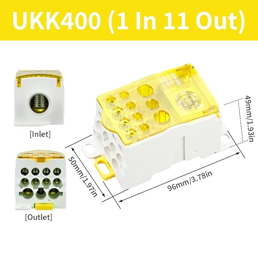 DIN Rail Distribution Box,690V 400A Positions Screw Terminal Block Junction Box Breaker Box Circuit Breaker Distribution Box for Various Power Distribution Needs (Yellow, 400A)