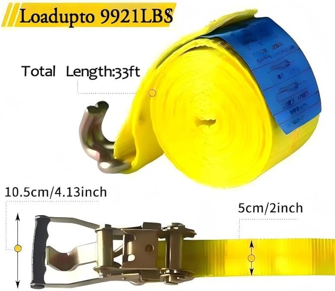 4 Pack Heavy Duty Ratchet Tie Down Straps 2" x33' – 9921 lbs Break Strength Cargo Straps with Metal Hooks for Truck, Trailer, Moving, Motorcycle & ATV, Yellow