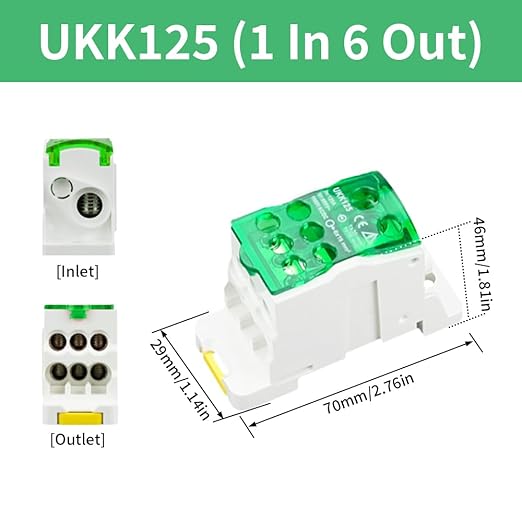 DIN Rail Distribution Box,690V 125A Positions Screw Terminal Block Junction Box Breaker Box Circuit Breaker Distribution Box for Various Power Distribution Needs (Green, 125A)