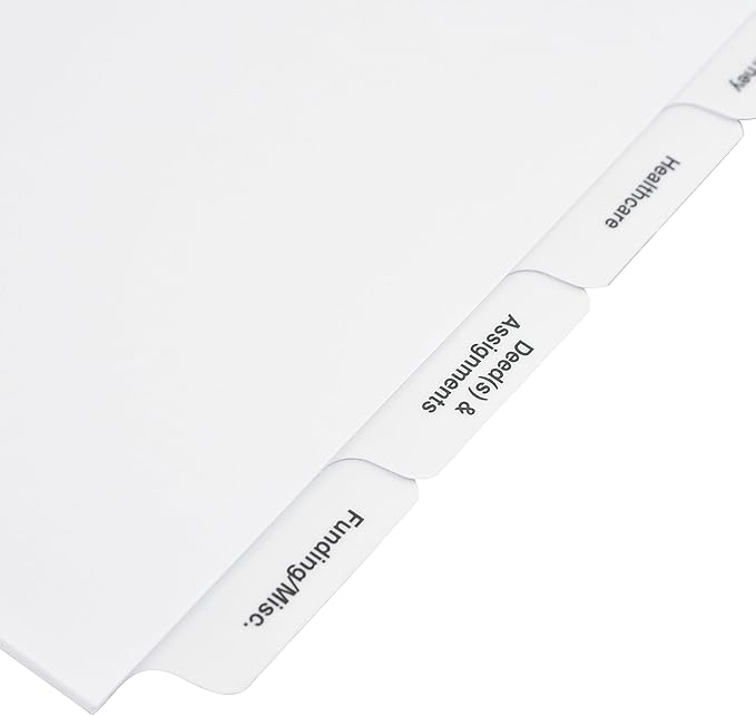 Exhibitindexes® Estate Planning Dividers – White 6-Tab Set for 3-Ring Binders | Keep Important Documents Organized | Made in The USA