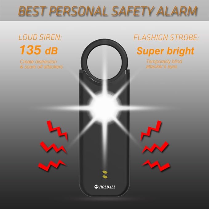 Personal Safety Alarm for Women–135dB Loud Siren with Strobe Light-Acoustooptical Warning, Rechargeable Emergency Safety Alarm, 0.9oz Easy Carry for Elderly and Kids. (Black)