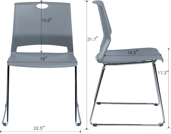 Sidanli Gray Stackable Chairs, Modern Waiting Room Chairs (Set of 4)