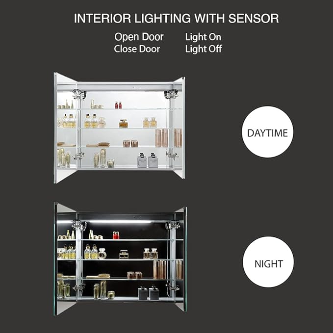 Blossom LED Mirror Medicine Cabinet with Lights, 36x32 Inch - LED Lighted Bathroom Medicine Cabinet - Recessed or Surface with Defogger, 3 Color Dimmer - Makeup Mirror - 36"x32"
