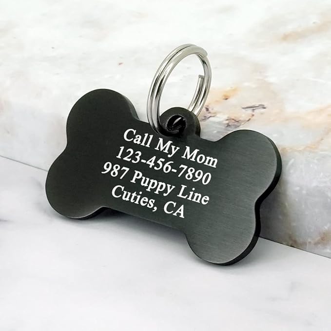Ultra Joys Personalized Dog Tags for Pets - Durable Stainless Steel Customizable Dog Cat ID Tags - Dog Tags for Safety Optional Engraved on Both Sides -Birth Flower Dog Tag Small, Black