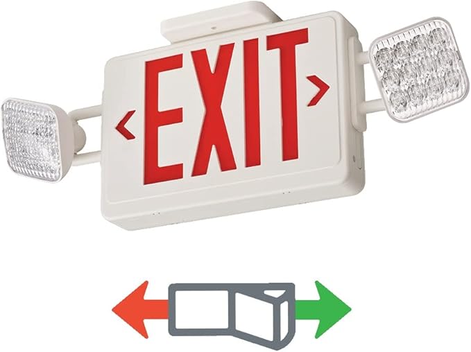 Lithonia Lighting Basics LED Exit Sign/Emergency Light Combo, Red/Green Switchable Exit Sign and Emergency Lights for Business, 2-Head Fixture, Square Lamp Heads, White (ECRG SQ M6)