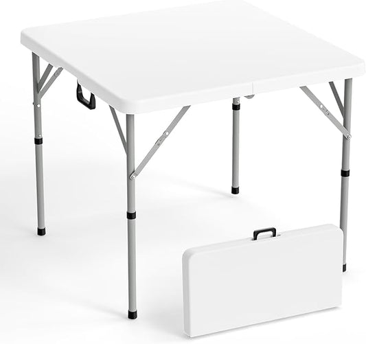 VINGLI 34" Fold in Half Square Table, Bi-Folding Commercial Table, Portable Plastic Dining Card Table for Kitchen or Outdoor Party Wedding Event, White