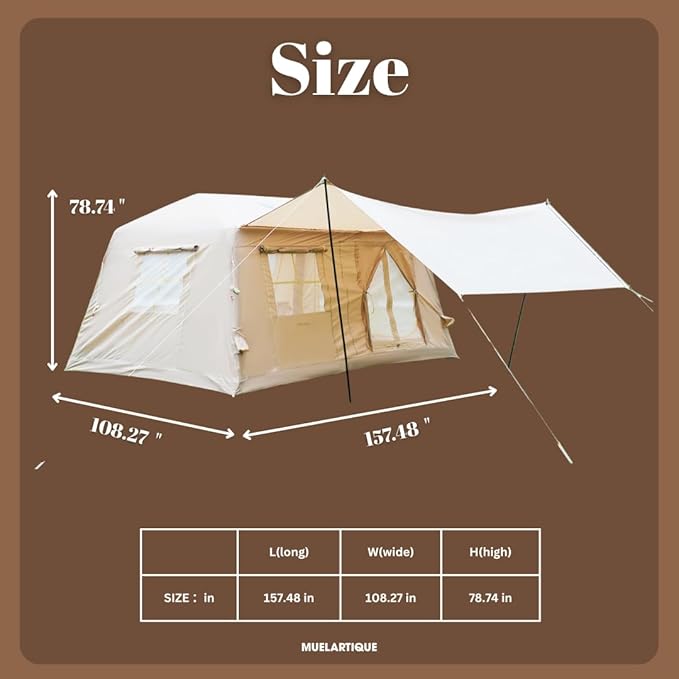 Easy Setup Inflatable Camping Tent, Waterproof 4 Season Air Tent with Hand Pump, Oxford Glamping Tent for 4/6/8 Adults