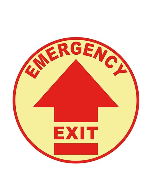 Stranco Glow in the Dark Floor Sign "EMERGENCY EXIT" Non-Slip Permanent Acrylic Adhesive, 17" Red on White,