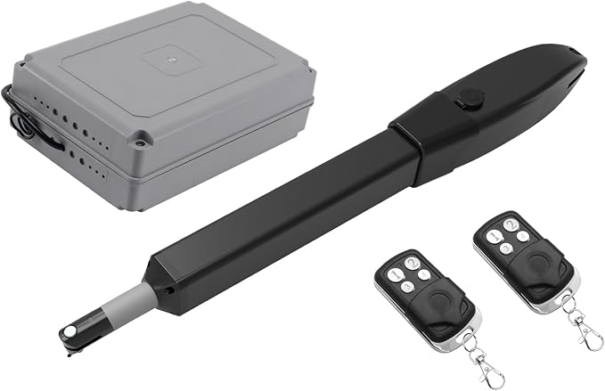 JUJIANG Automatic Gate Opener with Remote Complete Kit for Single Swing Gate Up to 770lb 16FT, Electric Gate Openers Medium Duty Single Swing Gate Opener Automatic Gate Motor 60W AC Powered PKM-C026
