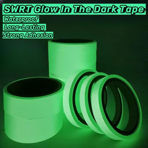 SWRT Glow in The Dark Tape 33FT x 0.5Inch, Long-Lasting Bright Fluorescent Glow Tape for Christmas Dector, Strong Adhesive Waterproof Glow in The Dark Stickers for Night Decorations, Stairs,Exit Sign