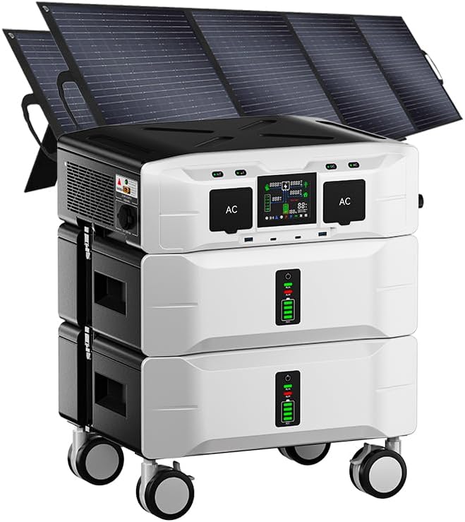 IEE SP5000 Power Station & Solar Generator with 2x200W Panels Included,5000W(Peak 9000W) 120/240V Dual Voltage,5120Wh EV-Grade LFP Batteries,3500W 1.6H Fast Charge,APP & EPS Switch for Home Backup.