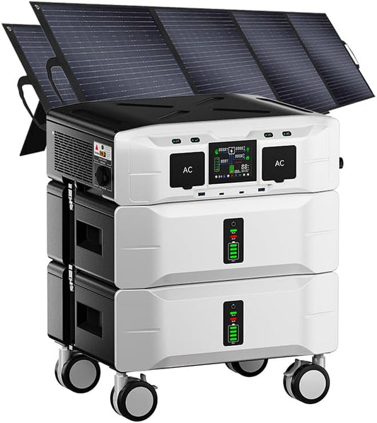IEE SP5000 Power Station & Solar Generator with 2x200W Panels Included,5000W(Peak 9000W) 120/240V Dual Voltage,5120Wh EV-Grade LFP Batteries,3500W 1.6H Fast Charge,APP & EPS Switch for Home Backup.