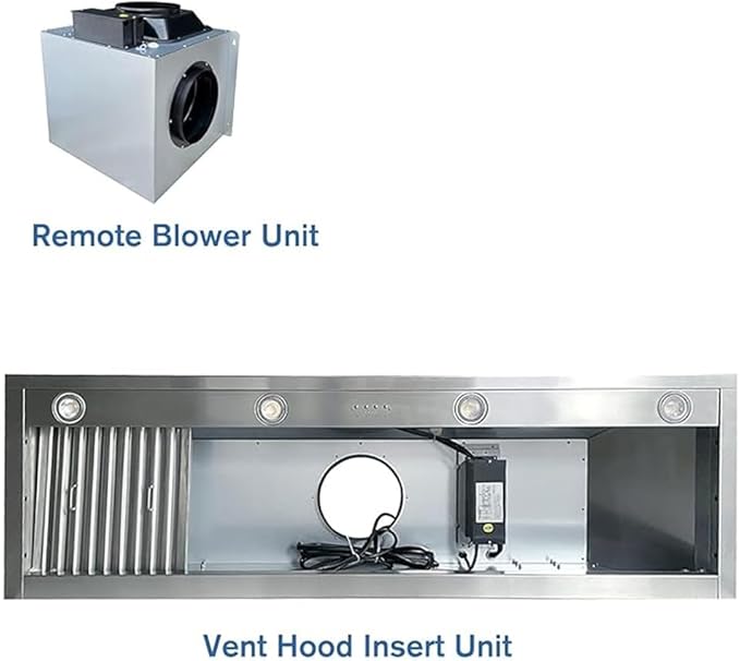 60-inch Range Hood Insert with Inline Remote Blower, CT Copper Tailor 1260CFM Kitchen Vent Hood, 4-Speed Exhaust Fan, 4 LED Lights, 8" Round Ducted,Baffle Filters, in Stainless Steel