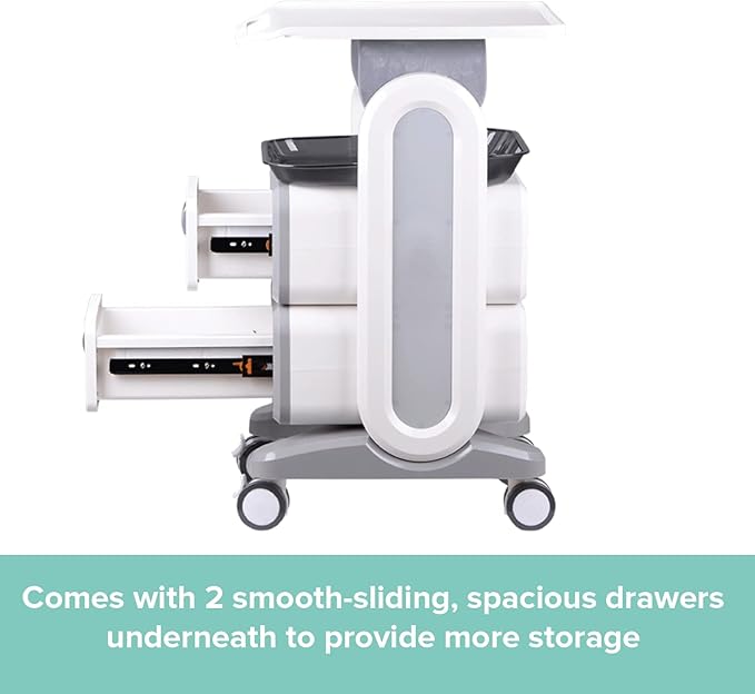 Professional Utility Cart with Wheels - Rolling Dental Office Cart with Drawers - Medical Trolley for Cavitation Machine, Esthetician Supplies, Lab Tools - Salon Trolley