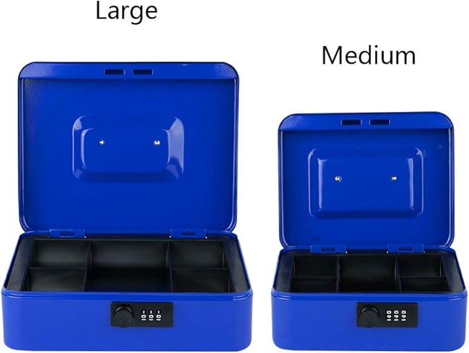 KYODOLED Cash Box with Combination Lock,Safe Metal Box for Money,Storage Lock Box with Money Tray,7.87"x 6.30"x 3.54" Blue Medium