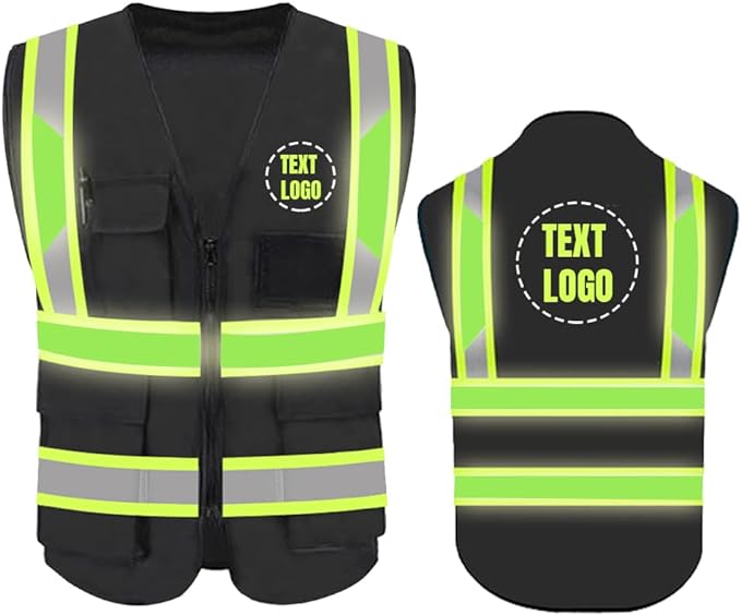 YOWESHOP High Reflective Visibility Safety Vest Custom Your Logo Safety Workwear with Reflective Strips and Front Zipper