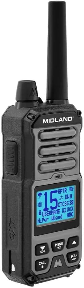 Midland GXT67 PRO 5W GMRS Radio - Two-Way Midland Walkie Talkie - Repeater Capable, IP67 Waterproof, Active Noise Canceling, Hands-Free Operation, 99 Channels, 16-Hour Battery - 4 Pack