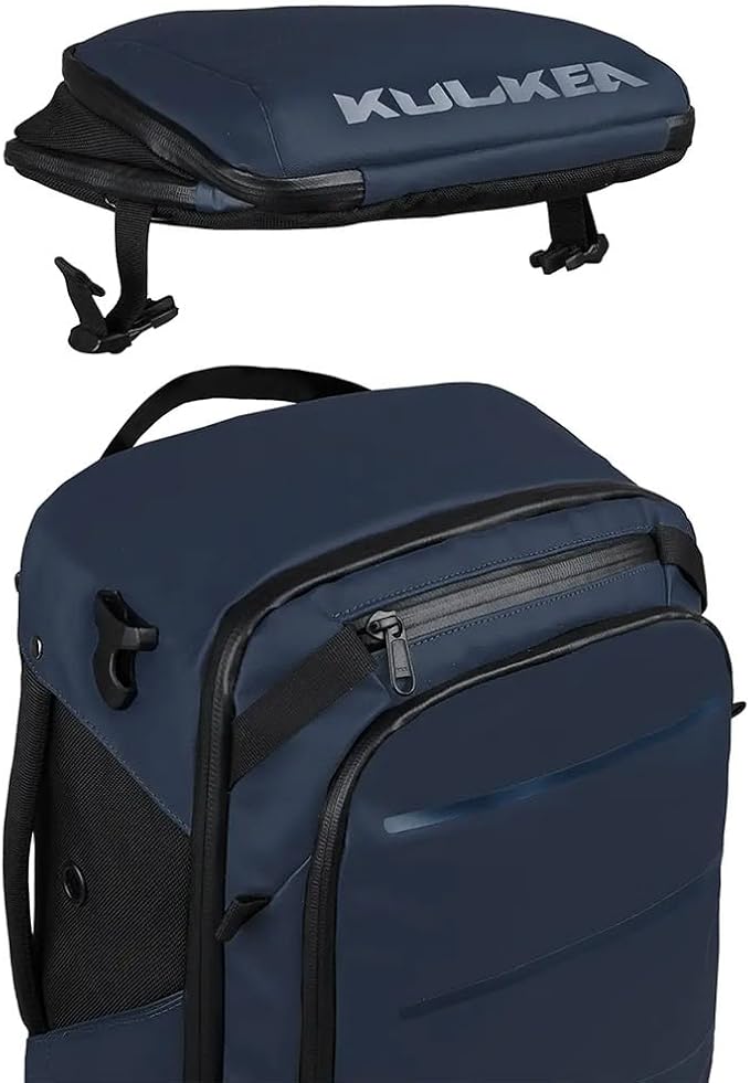 Käydä 36L Travel Backpack - Spacious Carry On Backpack with Detachable Travel Pouch, Magnetic Water Bottle Pocket, Passport and Laptop Pocket - Convertible Boot Bag for Snow Sports (Steel Blue)