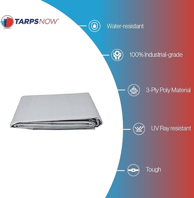 Heavy Duty Waterproof Tarp 6x8 | 12 Mil Thick Silver Poly Tarpaulin with Aluminum Grommets | Large Outdoor Weatherproof Cover for Roof, Landscaping | UV Resistant Tarp with Reinforced Edges