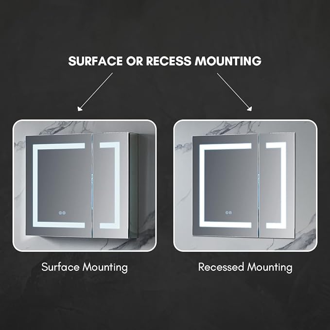Blossom LED Medicine Cabinet Mirror for Bathroom 30x26, Lighted Medicine Cabinet with Mirror, Recessed/Surface Mount, Anti-Fog, Dimmable, 3 Color Light Makeup, Wall Mounted Storage Cabinet