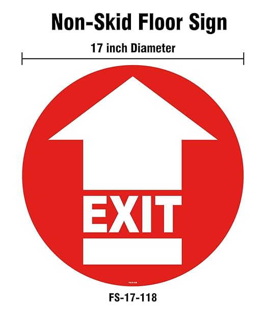 Stranco Floor Signs "EXIT" Non-Slip Permanent Acrylic Adhesive Floor Sign, 17" Red and Black on White