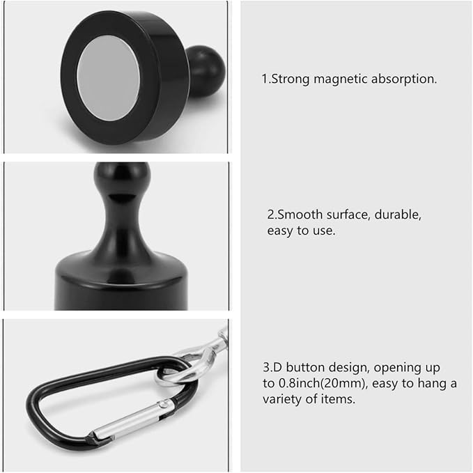 4Pack Strong Magnet Hooks, Pulling Force Rare Earth Magnetic Hooks with Countersunk Hole Eyebolt for Outdoor Hanging Camping Light,Skylight Tent Fixer Hook with Mountaineering Buckle