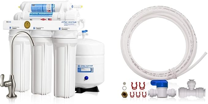 Ultimate RO-Hi Top Tier Supreme Reverse Osmosis Drinking Water Filter System, 90 GPD & ICEMAKER-KIT-38-14-RO-A Ice Maker Installation Kit, 3 Piece Set, White