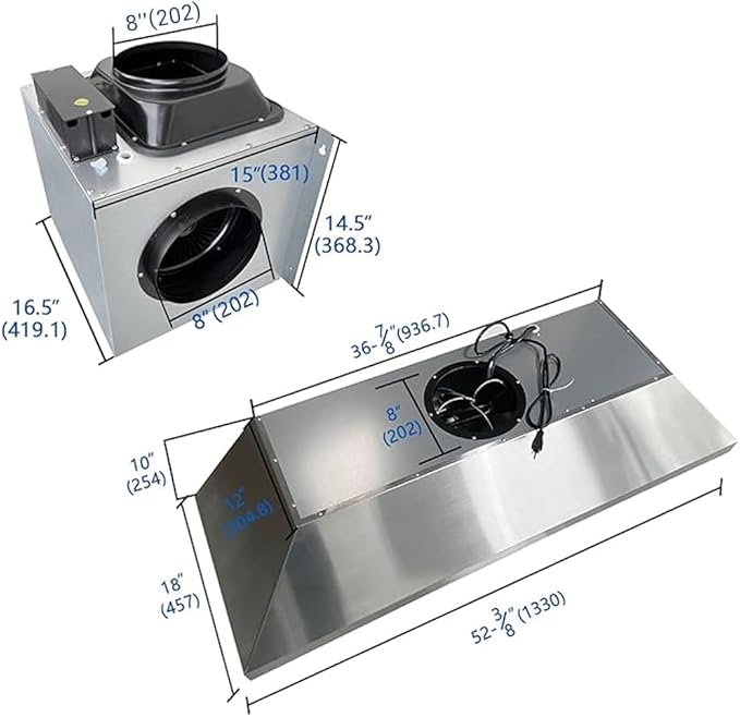 54-inch Range Hood Insert with Inline Remote Blower, CT Copper Tailor 1260CFM Kitchen Vent Hood, 4-Speed Exhaust Fan, 4 LED Lights, 8" Round Ducted,Baffle Filters, in Stainless Steel