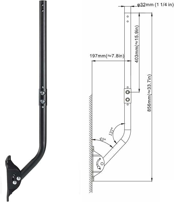 PIBIDI Adjustable Attic/Outdoor Antenna & Weather Station Mounting Pole Universal Mount Brackets - Easy Installation, Solid Structure, Weather Proof (1 1/4" Diameter, 33 1/4" Arm Length)