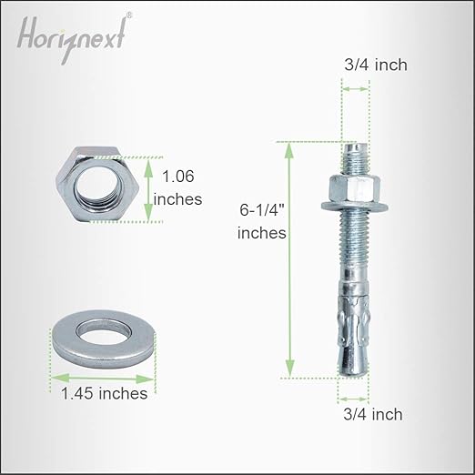 3/4" x 6-1/4" Wedge Anchor, for Cement and Concrete only, zinc-Plated Carbon Steel Screws and lag Bolts （ 10 pcs