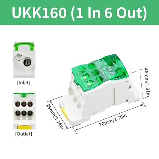 DIN Rail Distribution Box,690V 160A Positions Screw Terminal Block Junction Box Breaker Box Circuit Breaker Distribution Box for Various Power Distribution Needs (Green, 160A)
