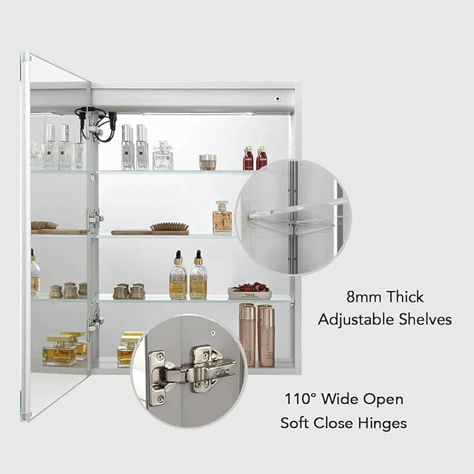 Blossom LED Mirror Medicine Cabinet with Lights, 24x32 Inch | Left Hinge LED Medicine Cabinet Mirror for Bathroom | Recessed or Surface with Defogger, 3 Color Dimmer | Makeup Mirror