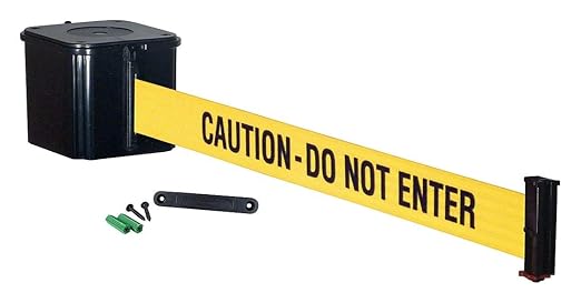 WM412 Retractable Belt Wall Mounted Smooth Black Crowd Control Barrier and Receiving End, 25' Caution Do Not Enter Belt