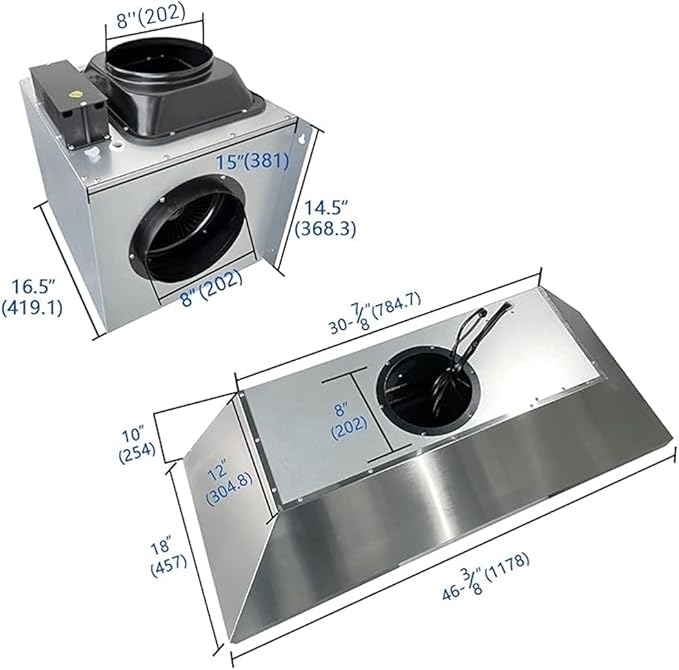 48-inch Range Hood Insert with Inline Remote Blower, CT Copper Tailor 1260CFM Kitchen Vent Hood, 4-Speed Exhaust Fan, 4 LED Lights, 8" Round Ducted,Baffle Filters, in Stainless Steel