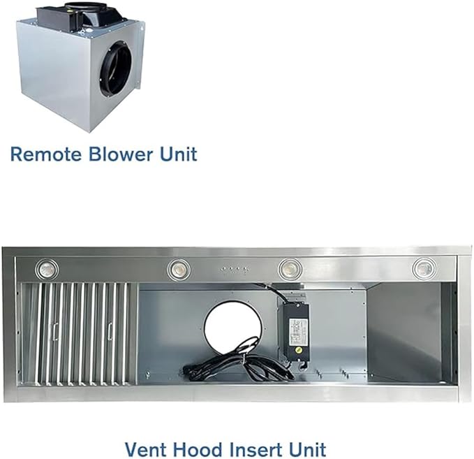 54-inch Range Hood Insert with Inline Remote Blower, CT Copper Tailor 1260CFM Kitchen Vent Hood, 4-Speed Exhaust Fan, 4 LED Lights, 8" Round Ducted,Baffle Filters, in Stainless Steel