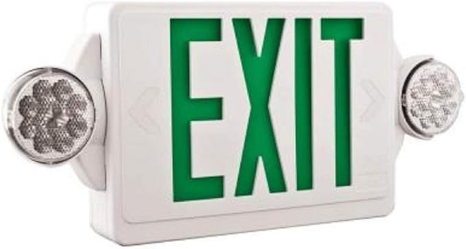 Lithonia Lighting LHQM LED G HO M6 LED Exit and Emergency Light Combo 2-Head Fixture, Green Letters and High Output Battery Backup