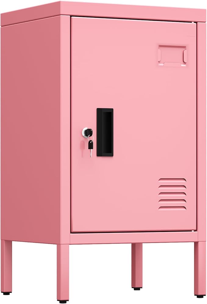 METAN Metal Storage Employees Lockers with 1 Lockable Doors,Locking Storage Cabinets for Small Spaces,Home,School,Gym,Assembly Required,Pink