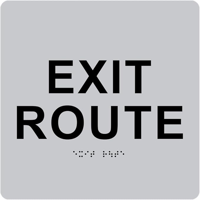 ADA Exit Route,Braille Grade II, ADA Compliant,6"x6", 3M Double Sided Tape (Silver)