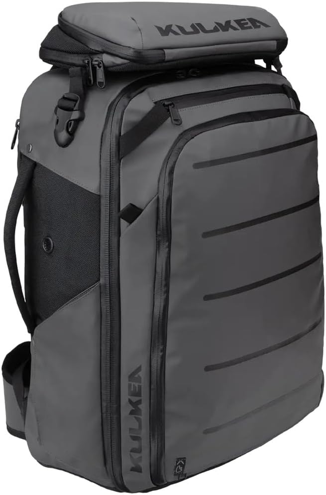 Käydä 36L Travel Backpack - Spacious Carry On Backpack with Detachable Travel Pouch, Magnetic Water Bottle Pocket, Passport and Laptop Pocket - Convertible Boot Bag for Snow Sports (Black/Gold)