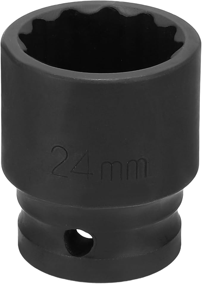 HARFINGTON 12-Point Impact Socket 1/2 Inch Drive 24mm Metric Cr-V Shallow Impact Socket Nut Driver Wrench for Auto Repair