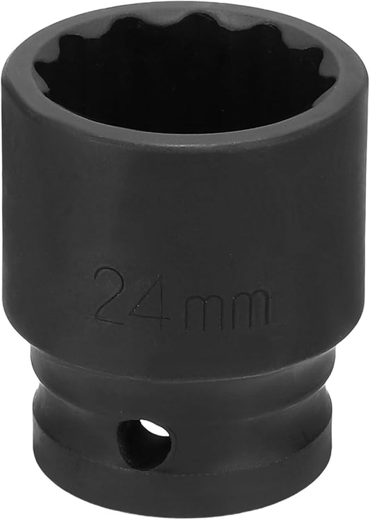 HARFINGTON 12-Point Impact Socket 1/2 Inch Drive 24mm Metric Cr-V Shallow Impact Socket Nut Driver Wrench for Auto Repair