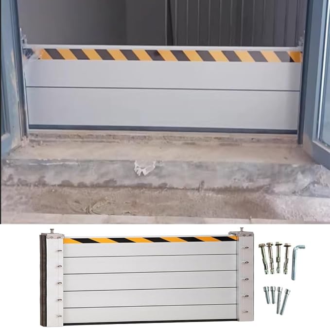 Flood Protection Barriers 3/4/5/6/7/8/9/10/11/12/13/14/15/16/17/18ft Reusable Detachable Aluminum Flood Panel Shield Flood Protection Dam Beam System Alternative Sandbag(H 3.3ft(100cm),11ft(3.