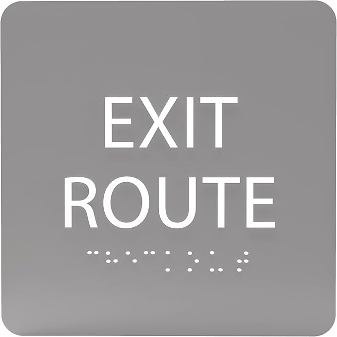 6" X6" Exit Route Sign - ADA Compliant Tactile Graphics Grade 2 Braille Text Acrylic Wall Signs - Building Fire Safety, Visibility, Emergency Response, Evacuation Door Sign