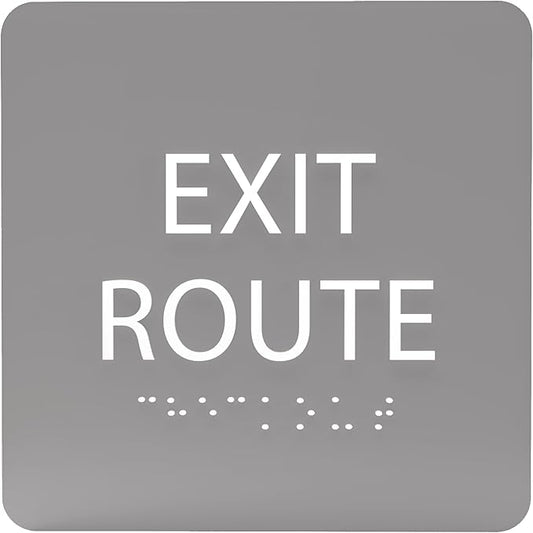 6" X6" Exit Route Sign - ADA Compliant Tactile Graphics Grade 2 Braille Text Acrylic Wall Signs - Building Fire Safety, Visibility, Emergency Response, Evacuation Door Sign